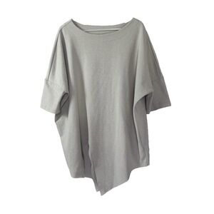 Womens Medium Blouse Neutral Lagenlook Asymmetrical Boho Flowy Oversized Chic